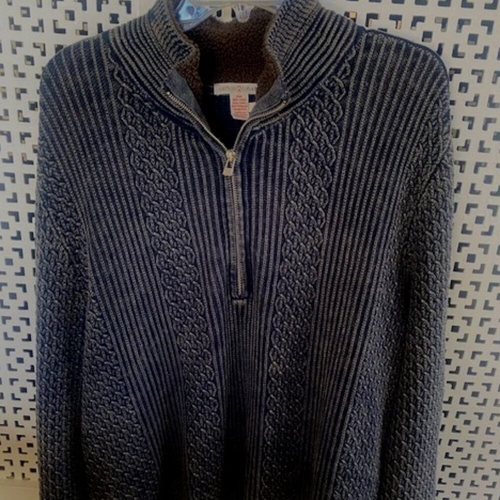 Men's size large Carbon to Cobalt "Enclave" cotton sweater in indigo